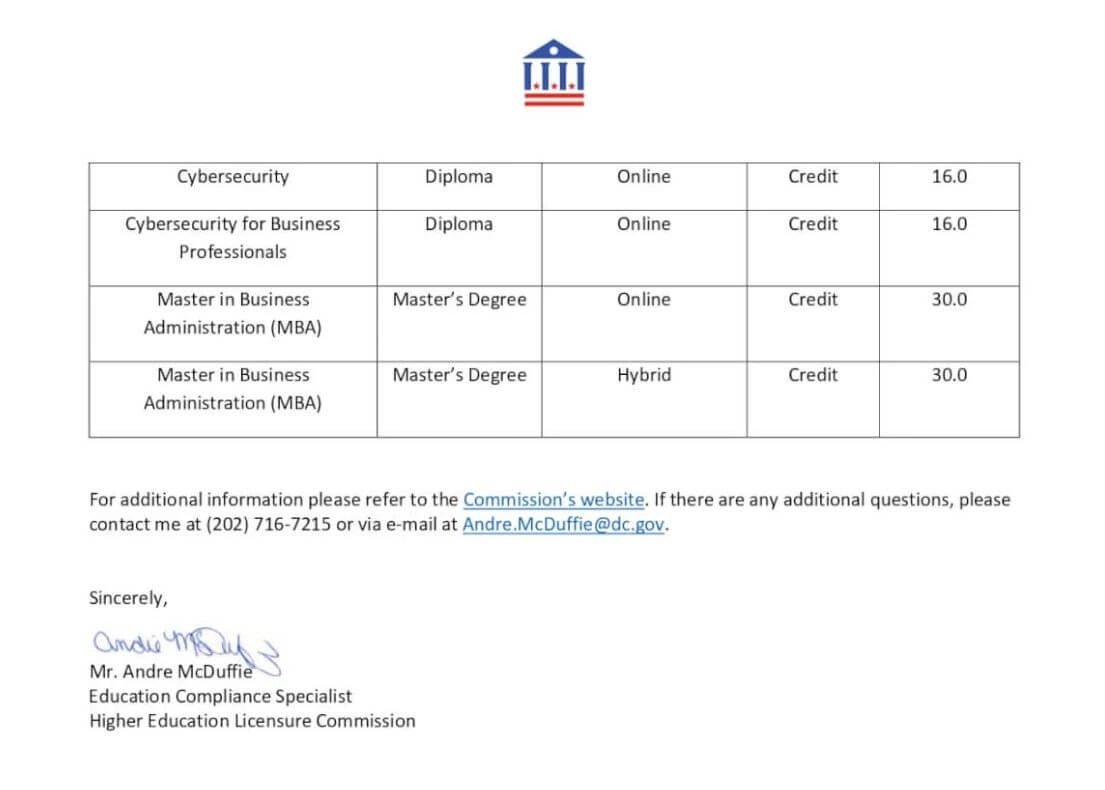 HELC Windsor University recognition continuation page